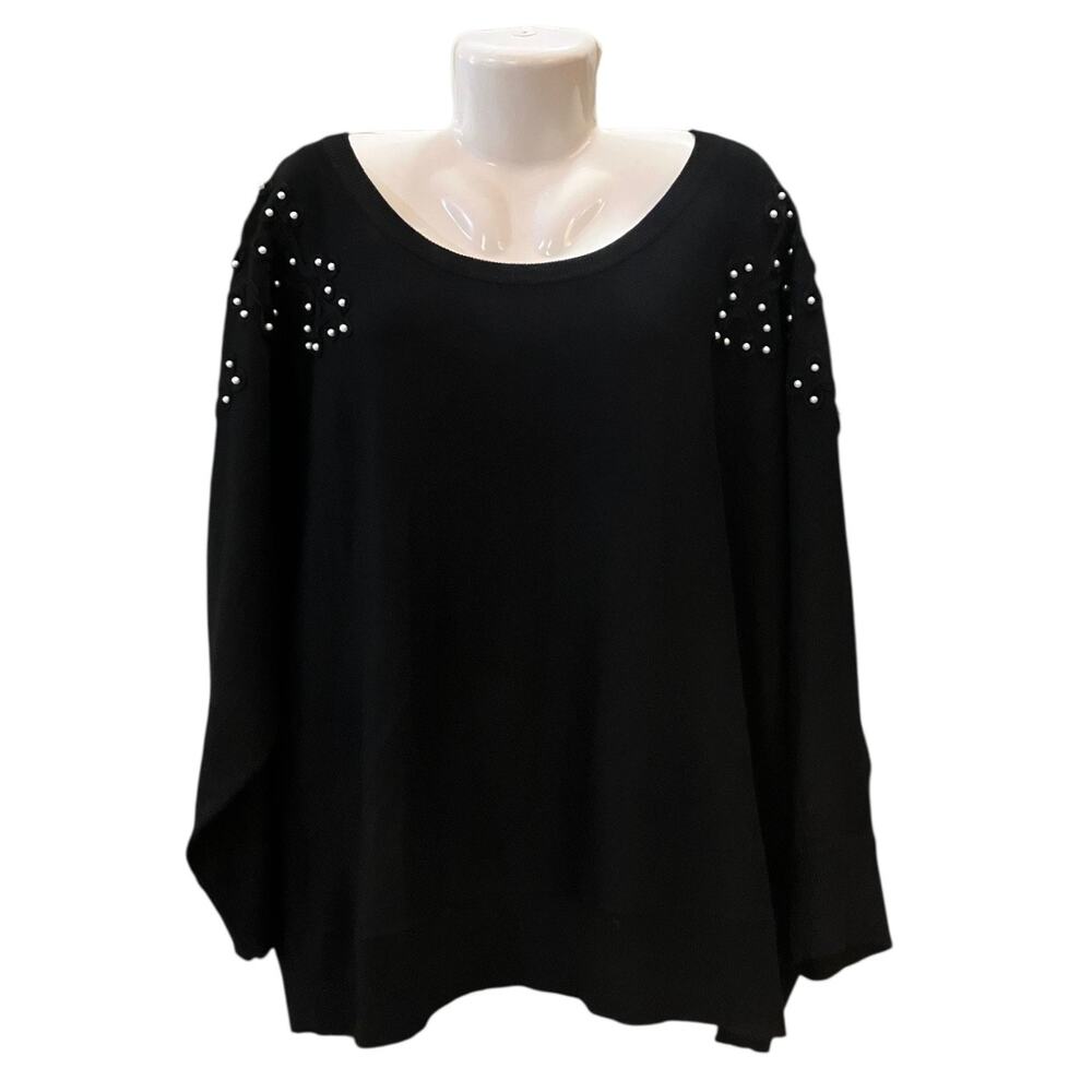 A Love Story Women's Black Dolman Sleeve w/ Pearl Embellishments Sweater SZ 3X